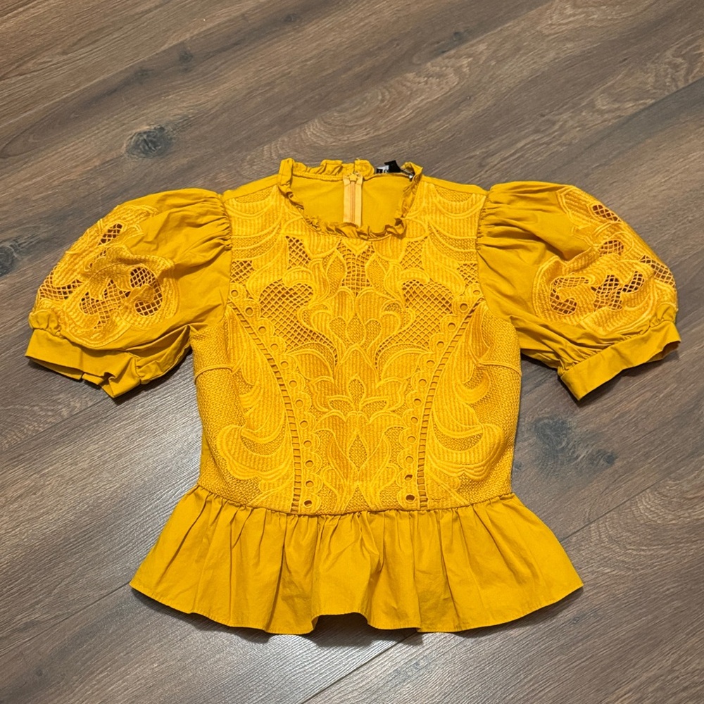 Express Mustard Lace Peplum Blouse XS